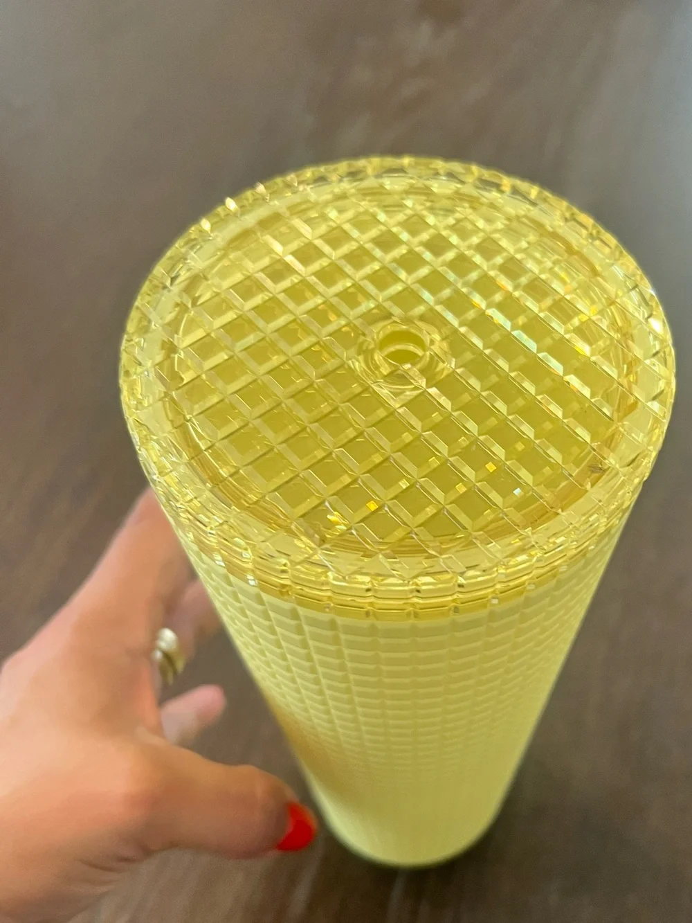Starbucks Yellow Soft Touch Cup Meadow Grid Studded Cold Cup Tumbler 24oz New